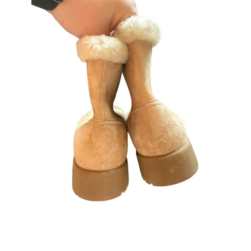 Propet WB018 Suede Ankle Boots Womens 9 Wide Tan Faux Fur Front Zip Winter